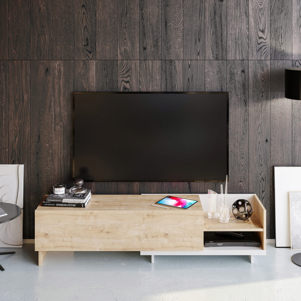 Comoda TV, Hanah Home, Parion, 165x35x41 cm, Alb / Safir - imagine 6